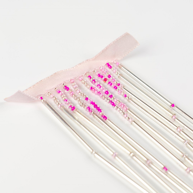 Pink Silver Beaded Fringe, 10pcs
