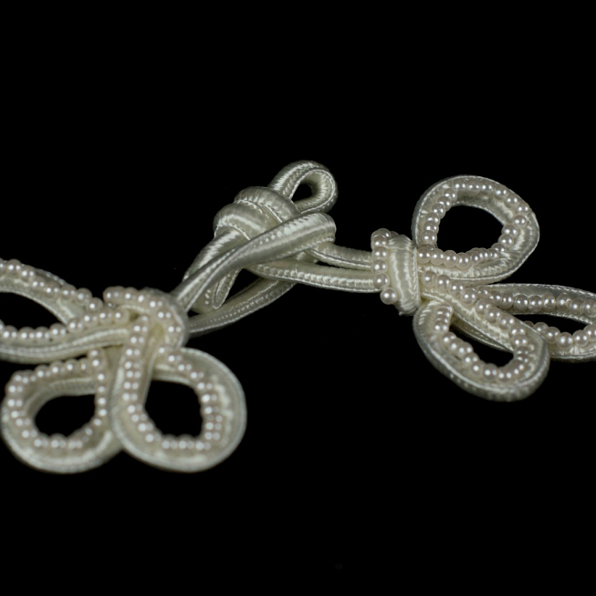 White Beaded Frog Fasteners, 5 Pairs