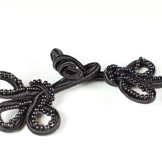 Black Beaded Frog Fasteners, 5 Pairs