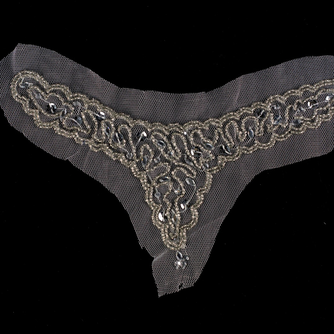 Silver Beaded Applique (White)