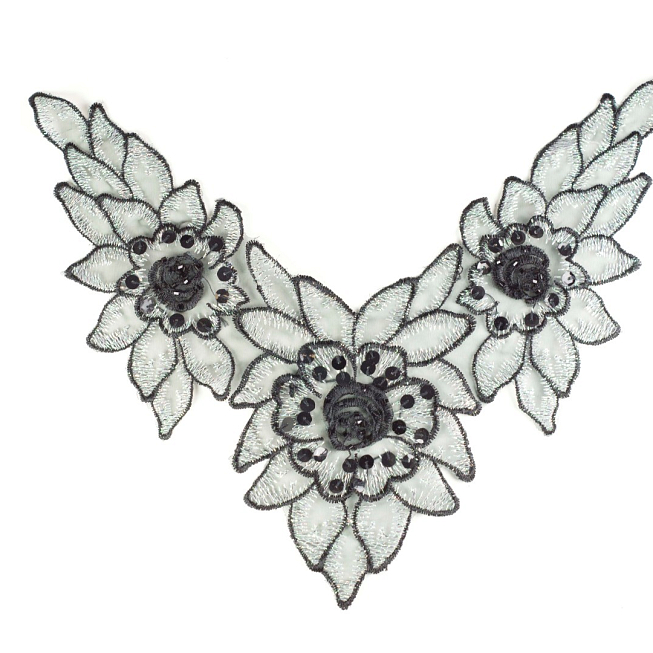 Black Floral Organza Applique