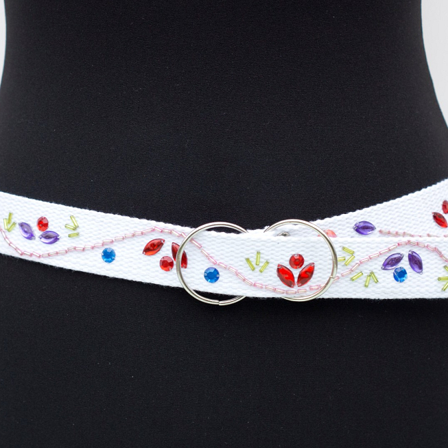 Decorated White Webbing Belt