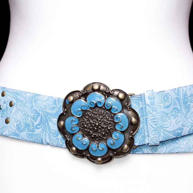 Large Gold & Blue Metal Belt