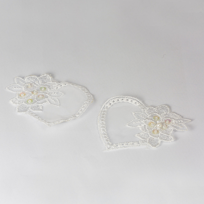 Embroidered Organza Heart Motif, 1 Pair