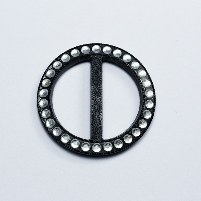 25mm Round Black Imitation Diamante Slider Buckle