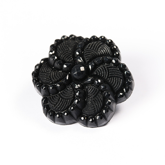 44L Black Flower Shank Button, 25pcs