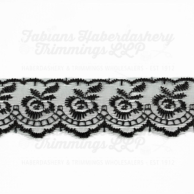 1½ inch Black Embroidered Lace, 27.4m