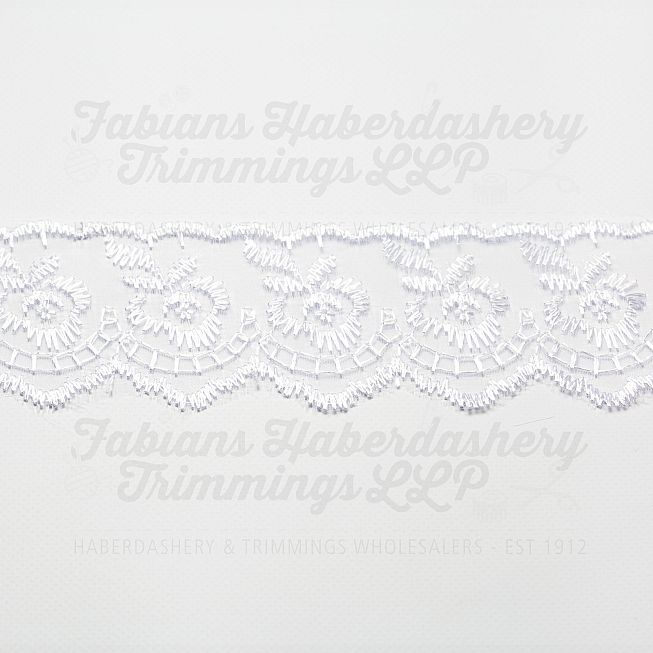 1½ inch White Embroidered Lace, 27.4m