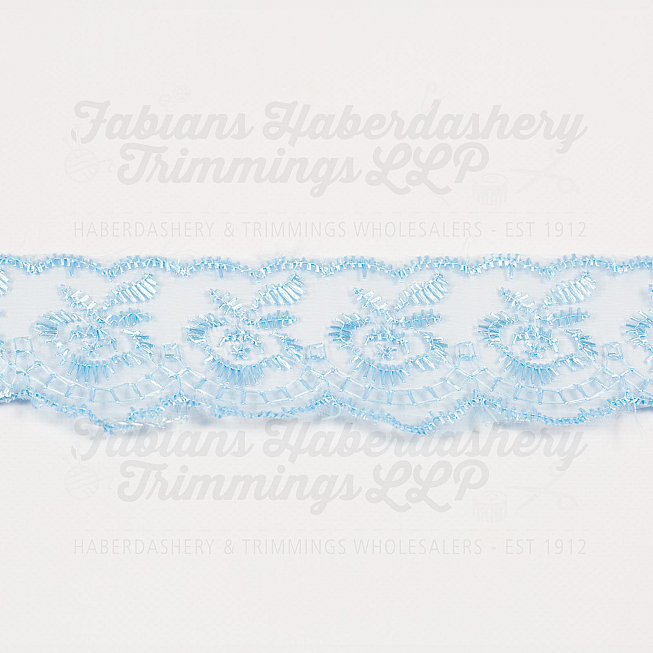 1½ inch Sky Blue Embroidered Lace, 27.4m