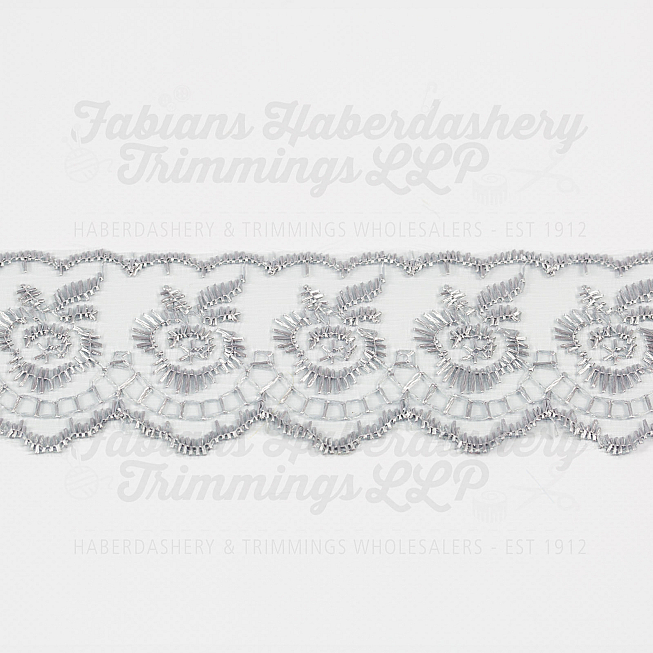 1½ inch Light Silver Embroidered Lace, 27.4m