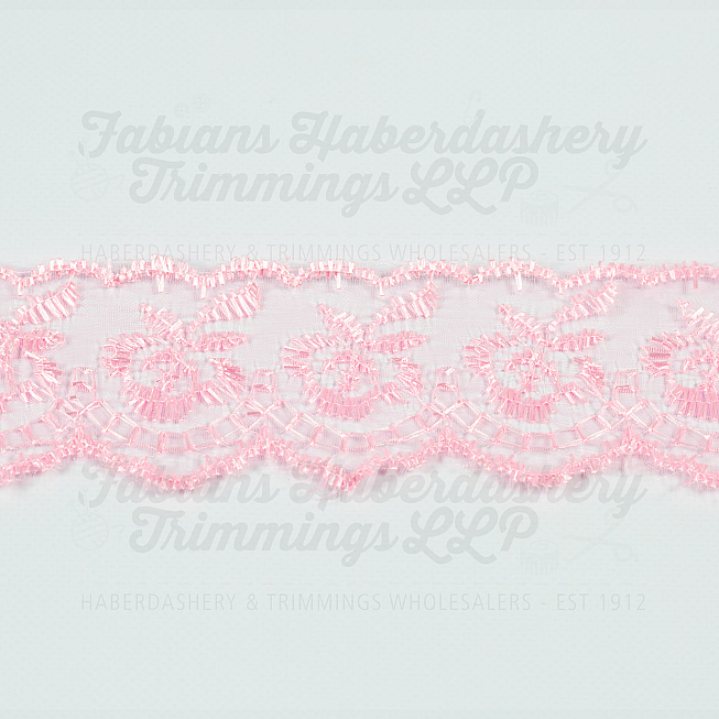 1½ inch Baby Pink Embroidered Lace, 27.4m