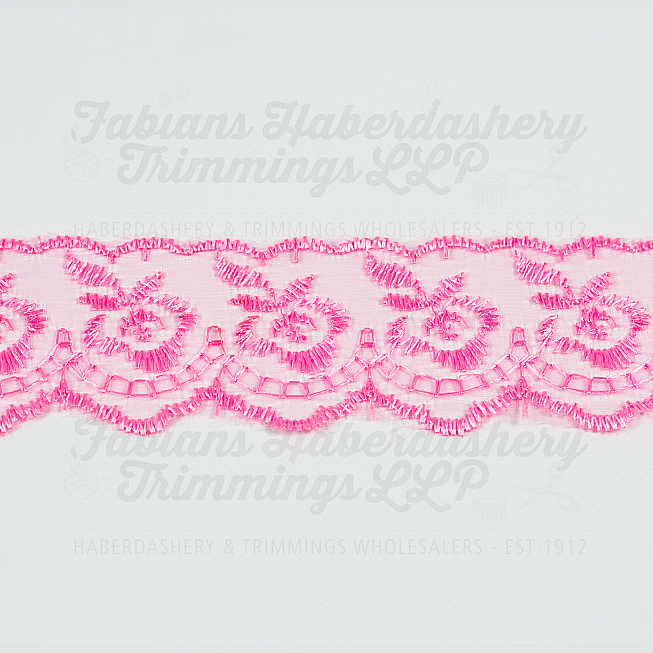 1½ inch Hot Pink Embroidered Lace, 27.4m