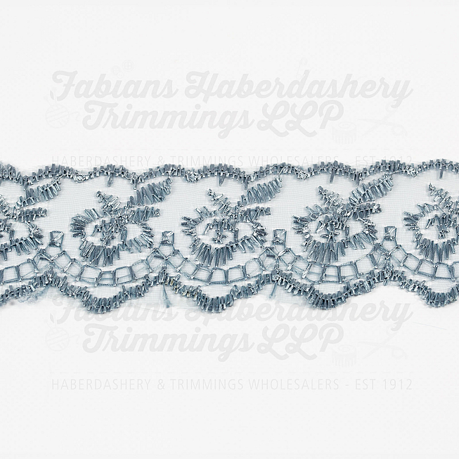 1½ inch Dark Silver Embroidered Lace, 27.4m