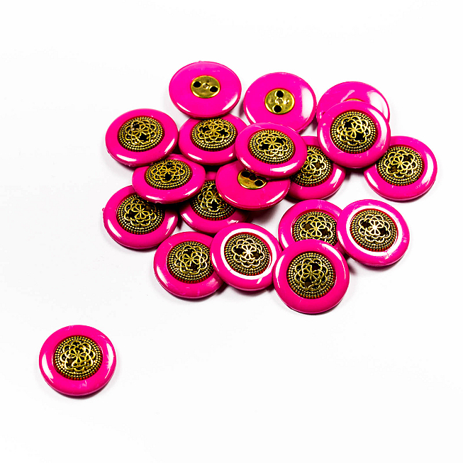 30L Cerise Rim Brass Button, 50pcs