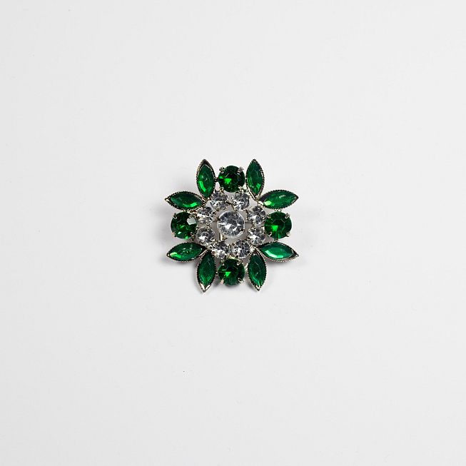 Green & Clear Flower Brooch, 10pcs