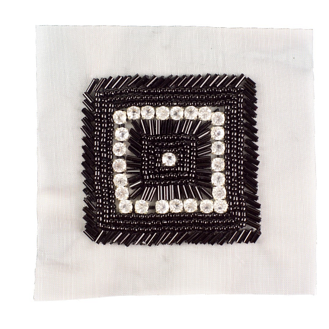 Black Beaded Rhinestone Square Patch, 5pcs