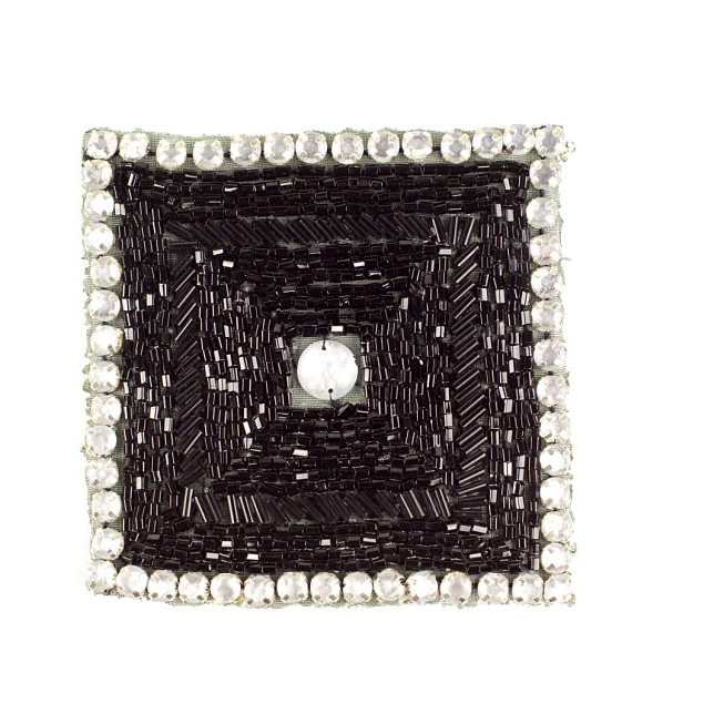 Large Black Beaded Rhinestone Patch, 5pcs