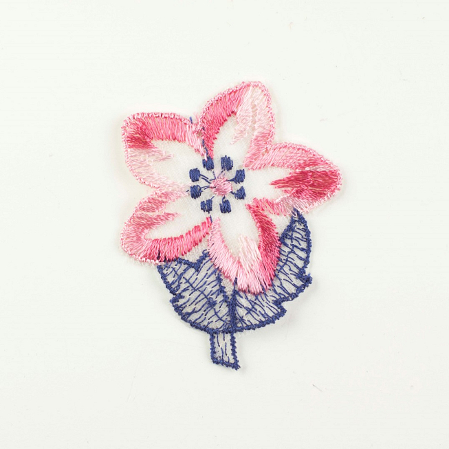 Pink Navy Embroidery Flower, 5pcs