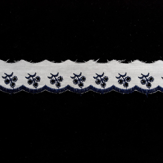 White with Navy Flat Broderie Anglaise, 54.8m