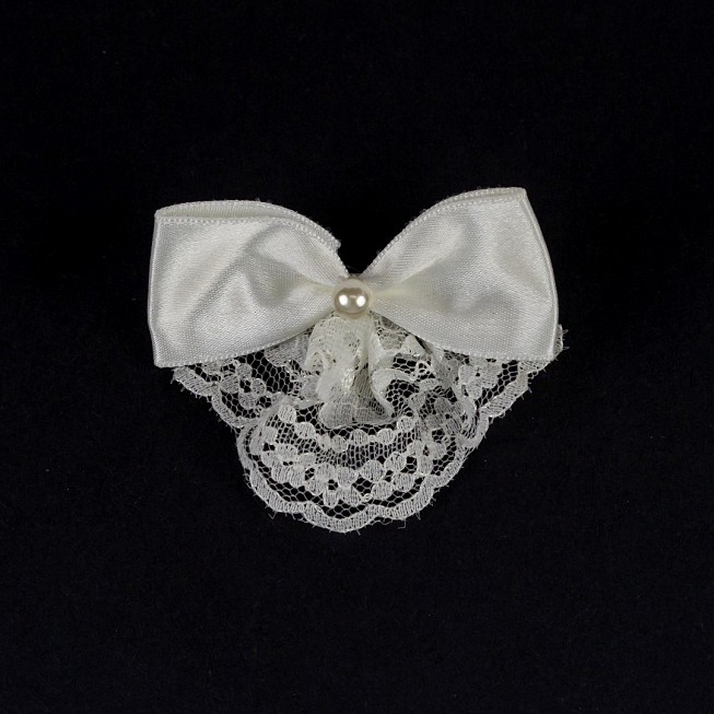 White Pearl Satin Bow Brooch, 10pcs