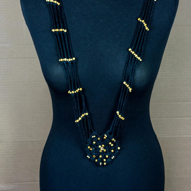 Long Black Crochet Neckline