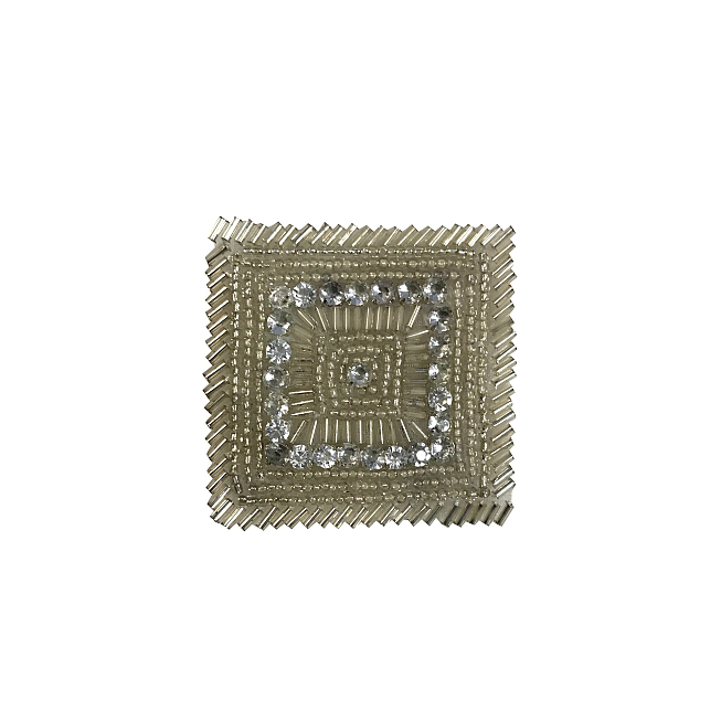 Silver Beaded Rhinestone Square Patch, 5pcs