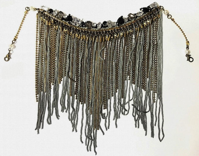 Gold w Silver Tasseled Neckline Trim