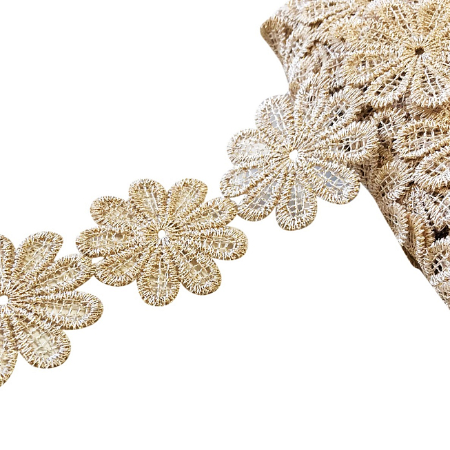 40mm Gold Daisy Applique Lace, 13.7m