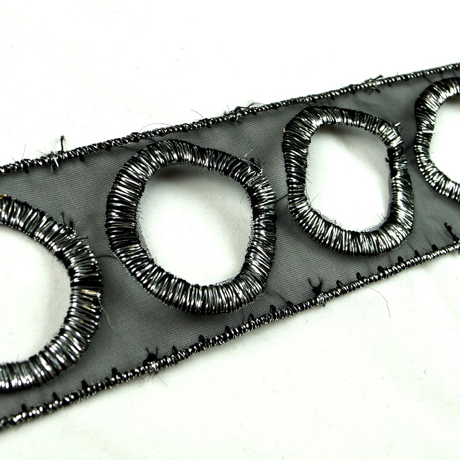 Black & Silver Circle Embroidered Trim, 8.9m