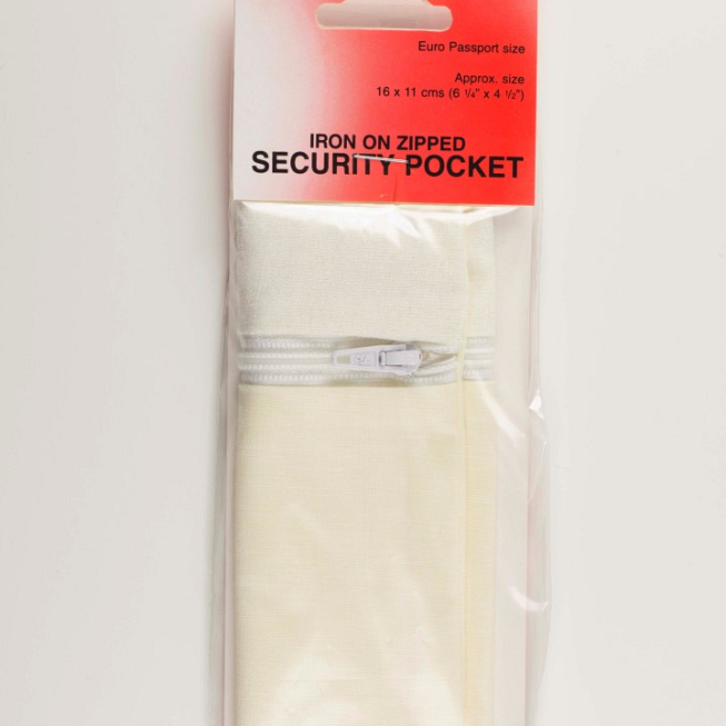 Iron-On Zipped Security Pockets, 10 pairs