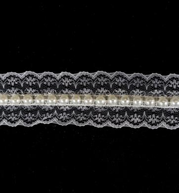 50mm White Pearl Lace Trim, 12.5m
